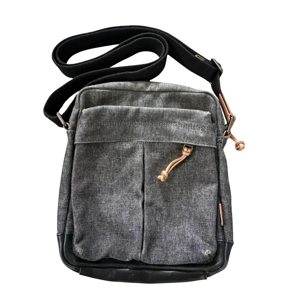 Fossil Crossbody Bag Gray Canvas Leather Trim Adjustable‎ Strap Messenger